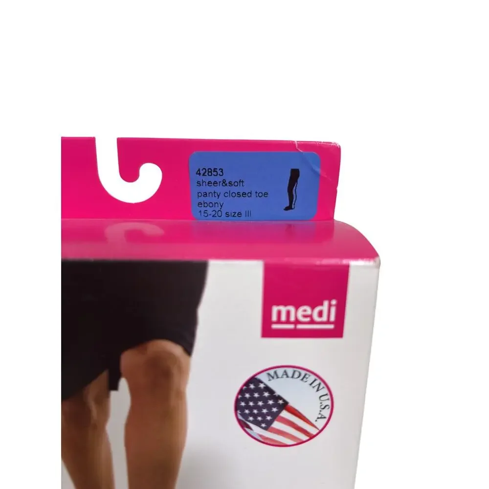 Mediven Compression Pantyhose Size III Ebony Black Sheer & Soft 15-20 mmHg NIB